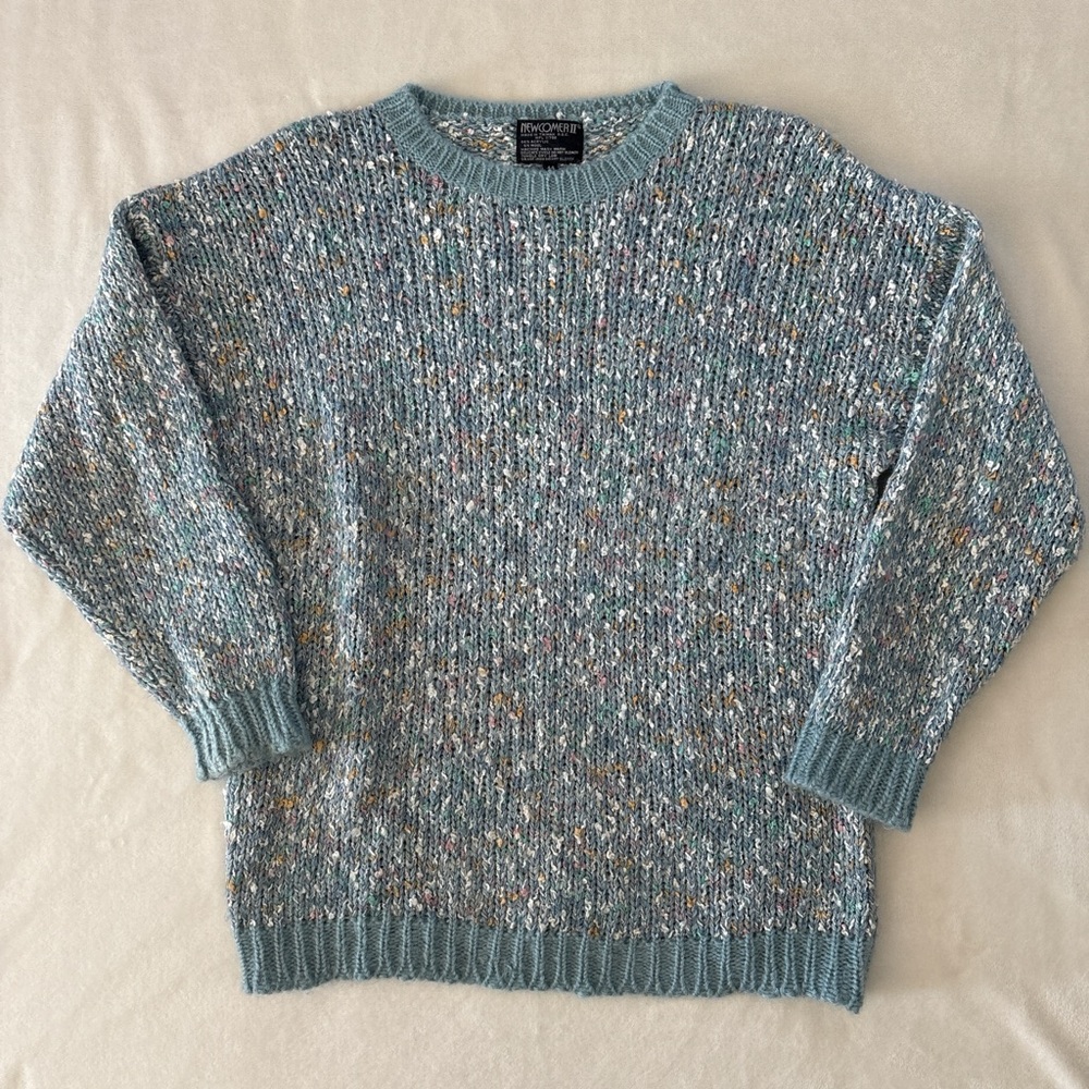Vintage Women's 44 Newcomer II Blue Multicolor Cable Knit Acrylic Sweater